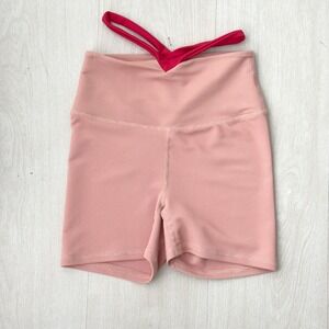 Five Dancewear Pink Ribbed High Waisted Strappy Athletic Shorts Womens‎ Small
